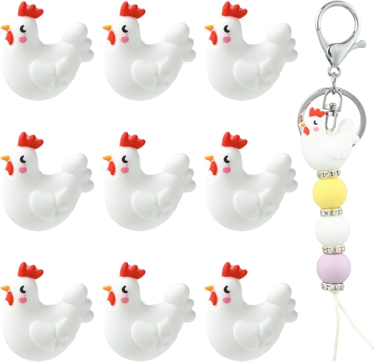 10 Pcs 3D Chick Silicone Fire Beads voor Sleutelhanger Maken - Schattige Dieren Fire Beads voor Pennen DIY Armbanden Kettingen Sleutelhangers