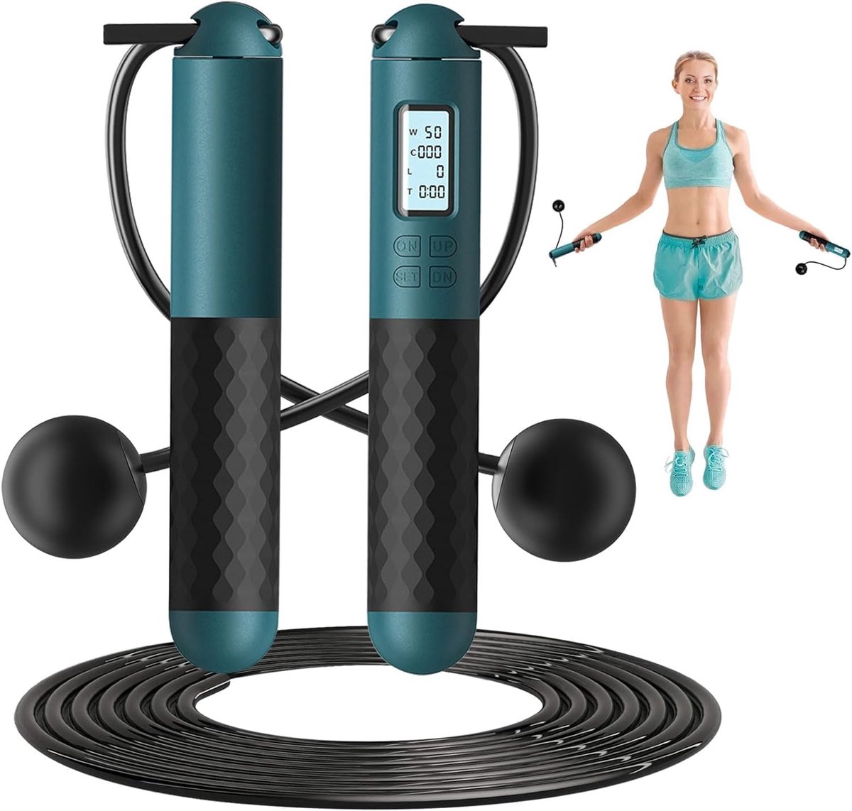 Skipping Rope met Digital Counter - Draadloze Skipping Rope voor Volwassenen - Gewogen Handvat Springtouw - Fitness Equipment voor Binnen Sports