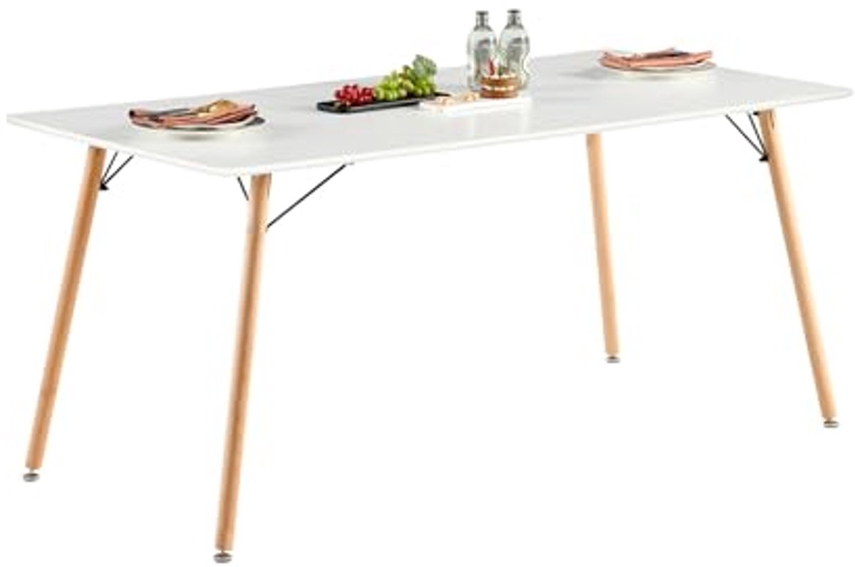 Rechthoekige Eettafel voor 6 Personen met Witte MDF Poten - 160 x 80 cm