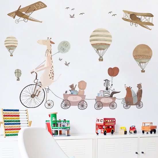 Sticker mural XXL Girafe à vélo - Décoration murale autocollante Animaux pour chambre d'enfant - Grand sticker Animaux pour chambre d'enfant et Chambre de bébé - Muursticker
