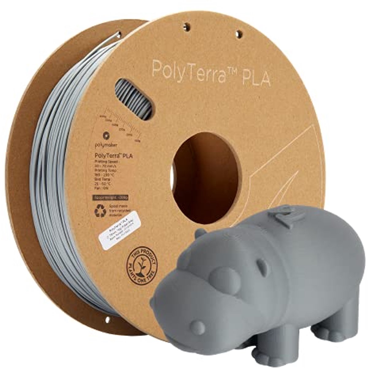PolyTerra PLA Filament 1,75 mm 1000 g Grijs (Mat) - Duurzaam en Robuust 3D Printers