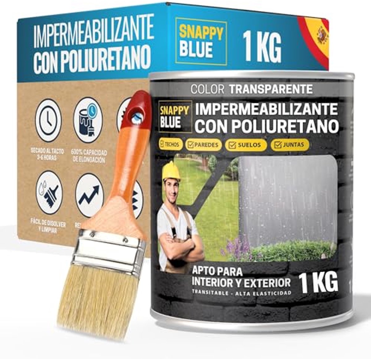 Waterdicht Coatingmiddel voor Terrassen, Muren en Dakbedekking - Polyurethaan Afdichting 1kg + Borstel