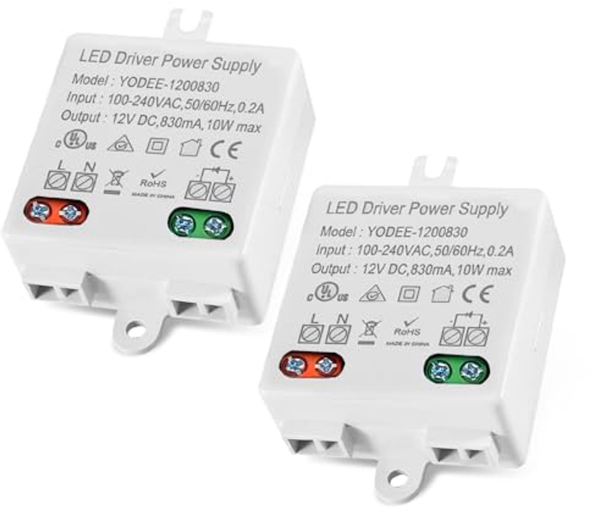 Mini 12V LED Transformator - 2 Stuks, Compacte Stroomvoorziening voor LED Verlichting