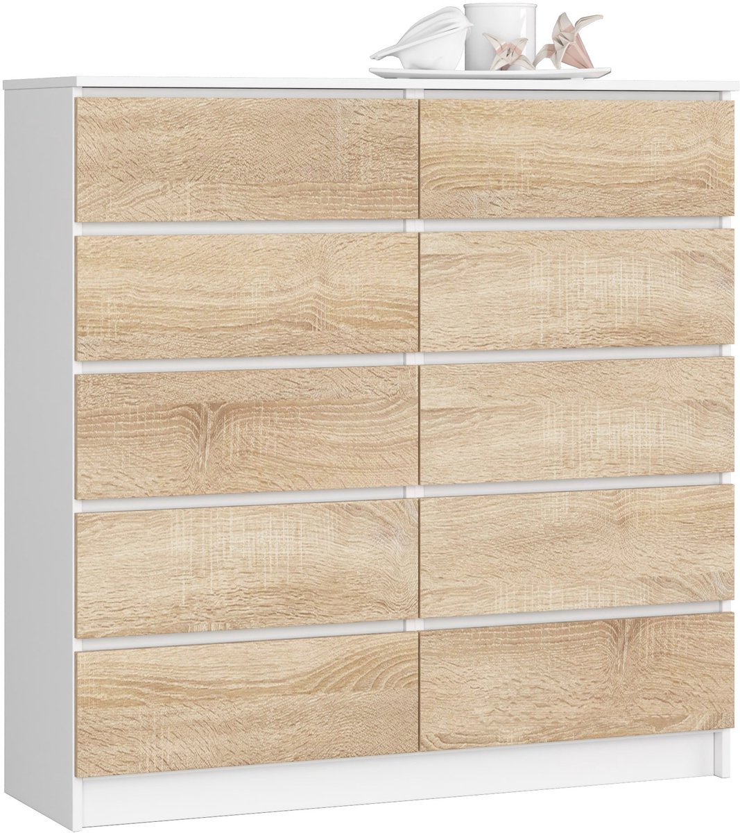 Akord Ladekast K120 met 10 Lades / AKORD Furniture Factory / Wit – Sonoma Eik / 120 x 121 x 40 cm