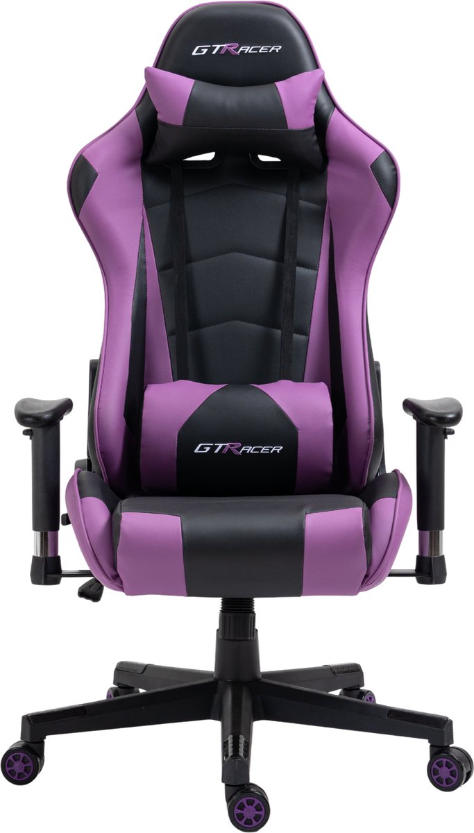 GTRacer Pro Gaming Stoel Ergonomisch Zwart/Paarse Accenten - afbeelding 2