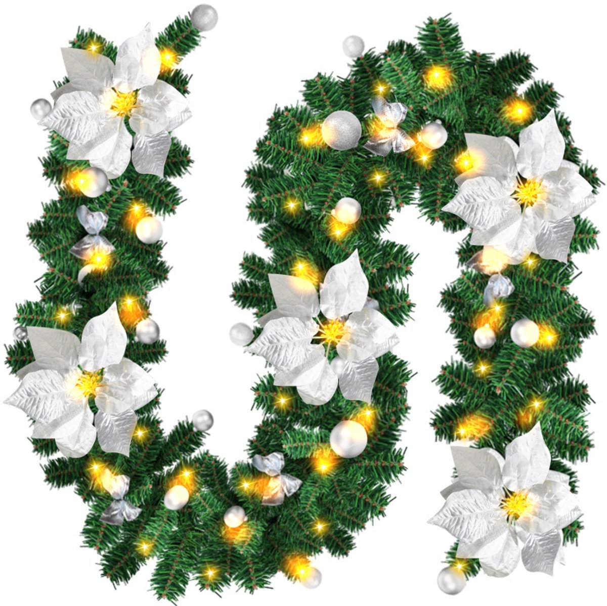 Kerstguirlande 2.7M Duurzame met verlichting kerstdecoratie Kerstdecoratie met zilver decoratief