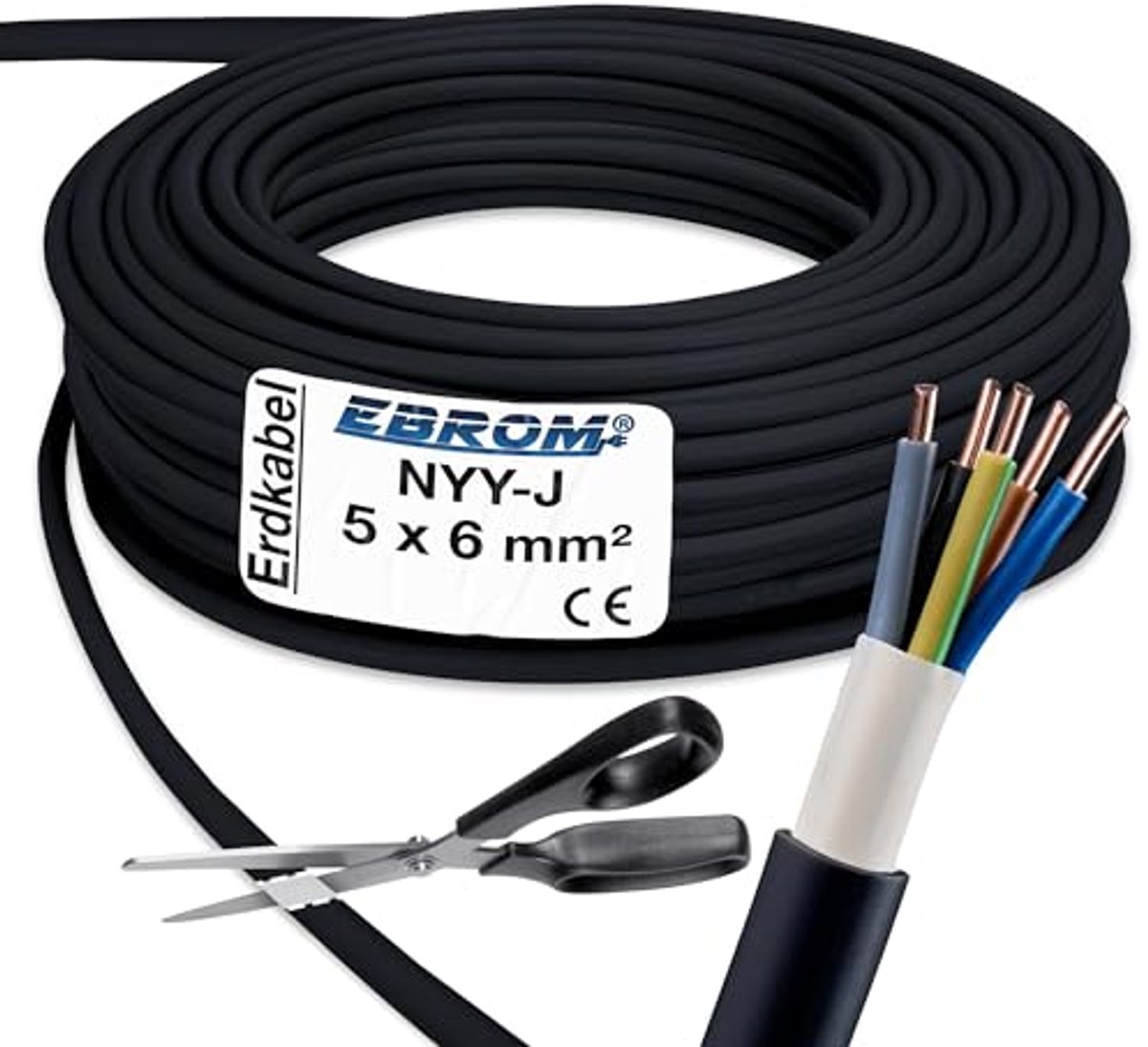 Aardkabel 5x6 mm² per meter - PVC Stroomkabel voor Vaste Installatie
