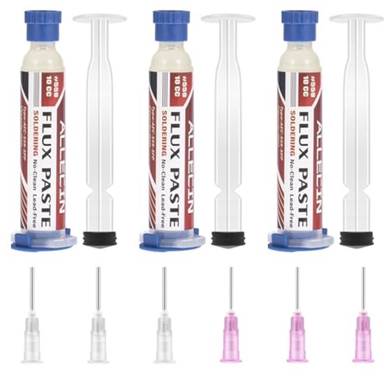 ALLECIN AEC-558 Loodvrije Soldeerfluxpasta – 10 Ml No-clean Flux Voor LED, SMD, PCB, BGA – Met Duwstang En 2 Doseergereedschappen
