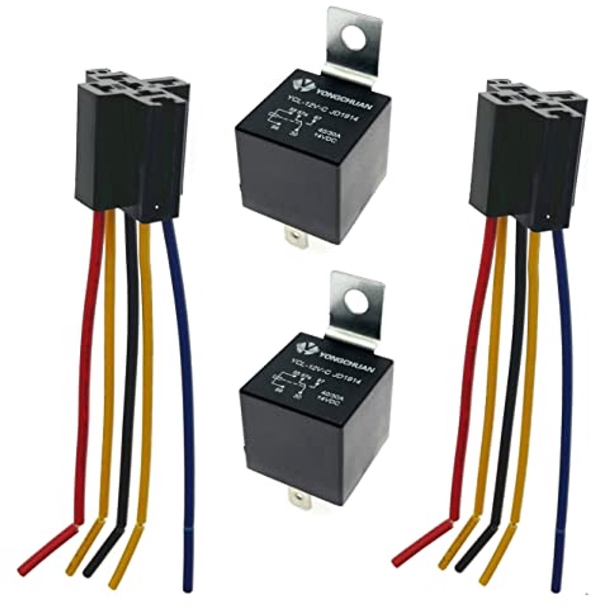 5-Pins Auto Relais 12V 40A Met Harnas en Gekleurde Draden - Waterdicht en Stofdicht