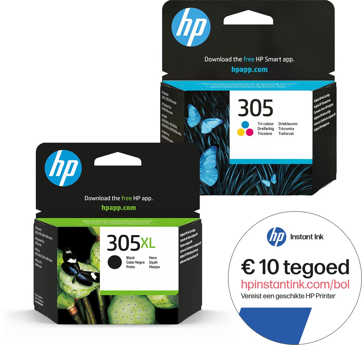HP 305 - Inktcartridge 305XL zwart & 305 kleur + Instant Ink tegoed