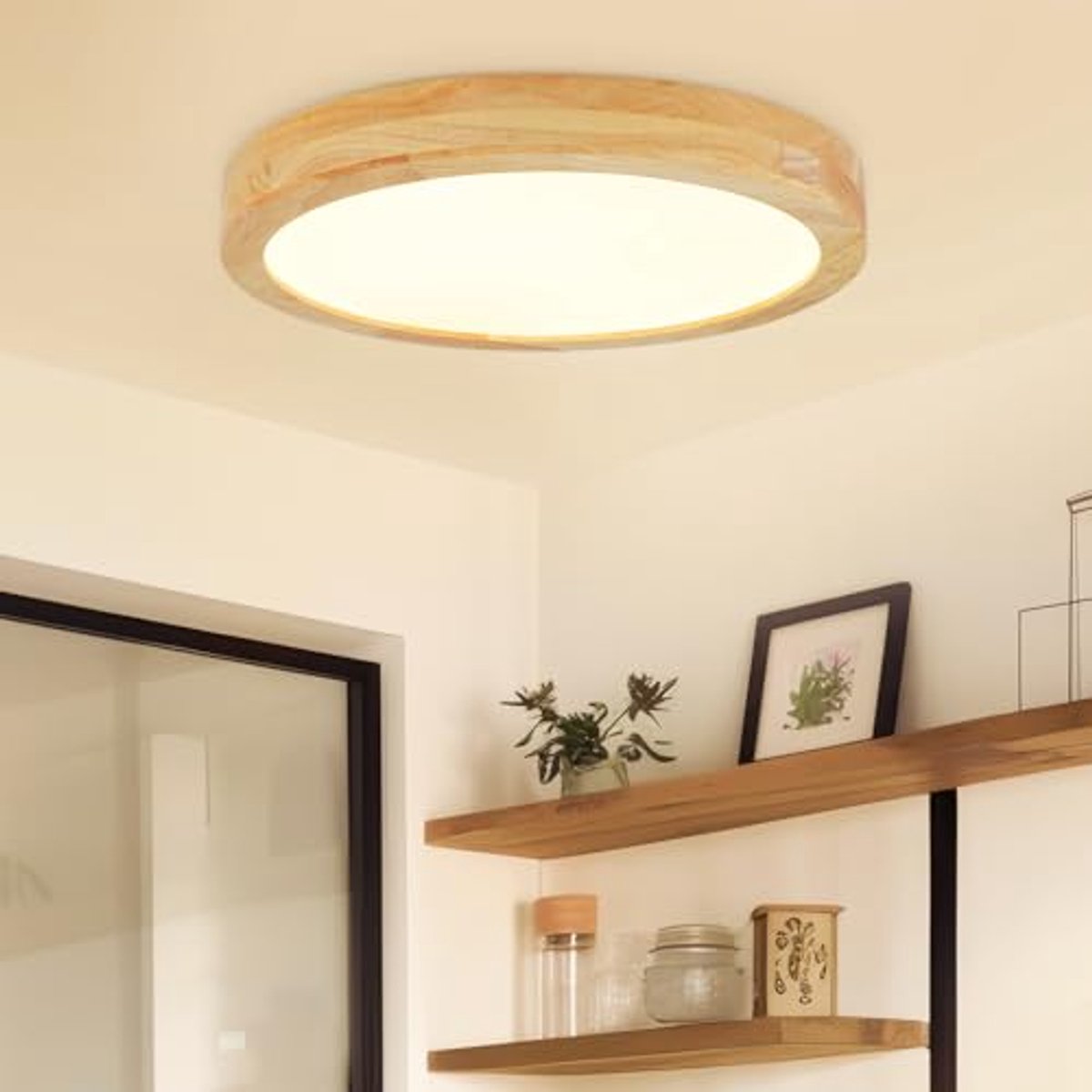 Ronde LED Plafondlamp Hout 24W met Warm Wit Licht 3000K - 30cm voor Slaapkamer, Woonkamer,