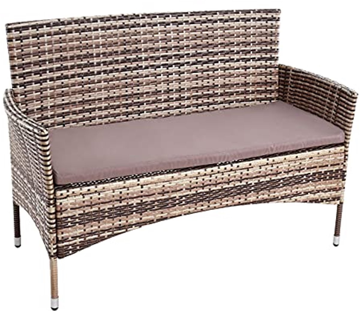 Tuinbank 2-zits met Kussen - Polyrotan Tuinmeubel Beige-Bruin