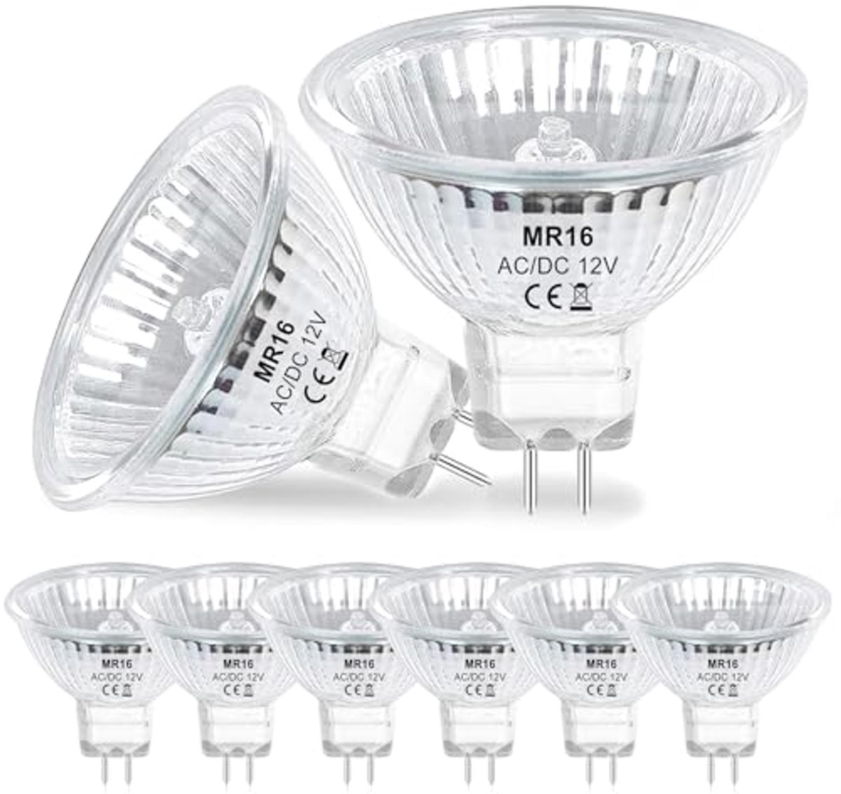 Dimbare MR16 Halogeenlampen 12V 20W - 8 Stuks GU5.3 met Glazen Afdekking voor Inbouwarmaturen en Landschapsverlichting