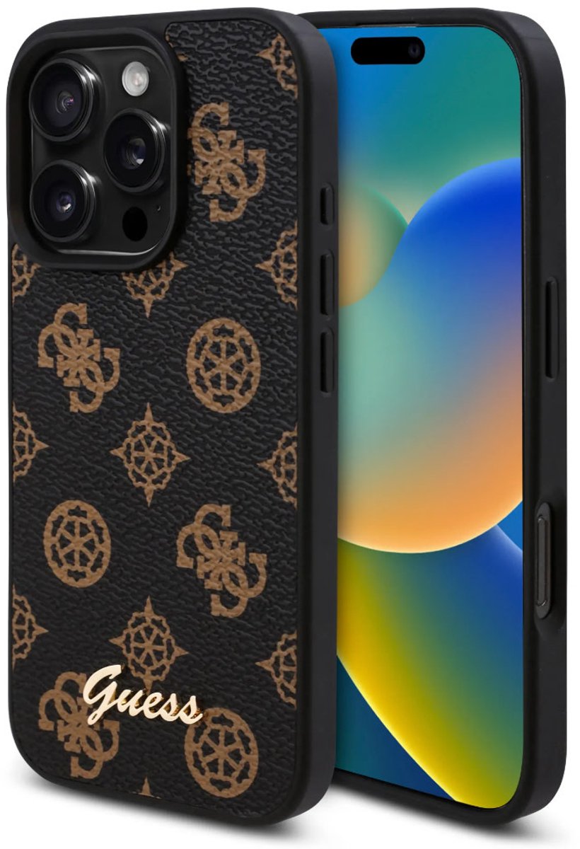 Guess Back cover iPhone 16 Pro - PU Leather - Goudlogo - Zwart