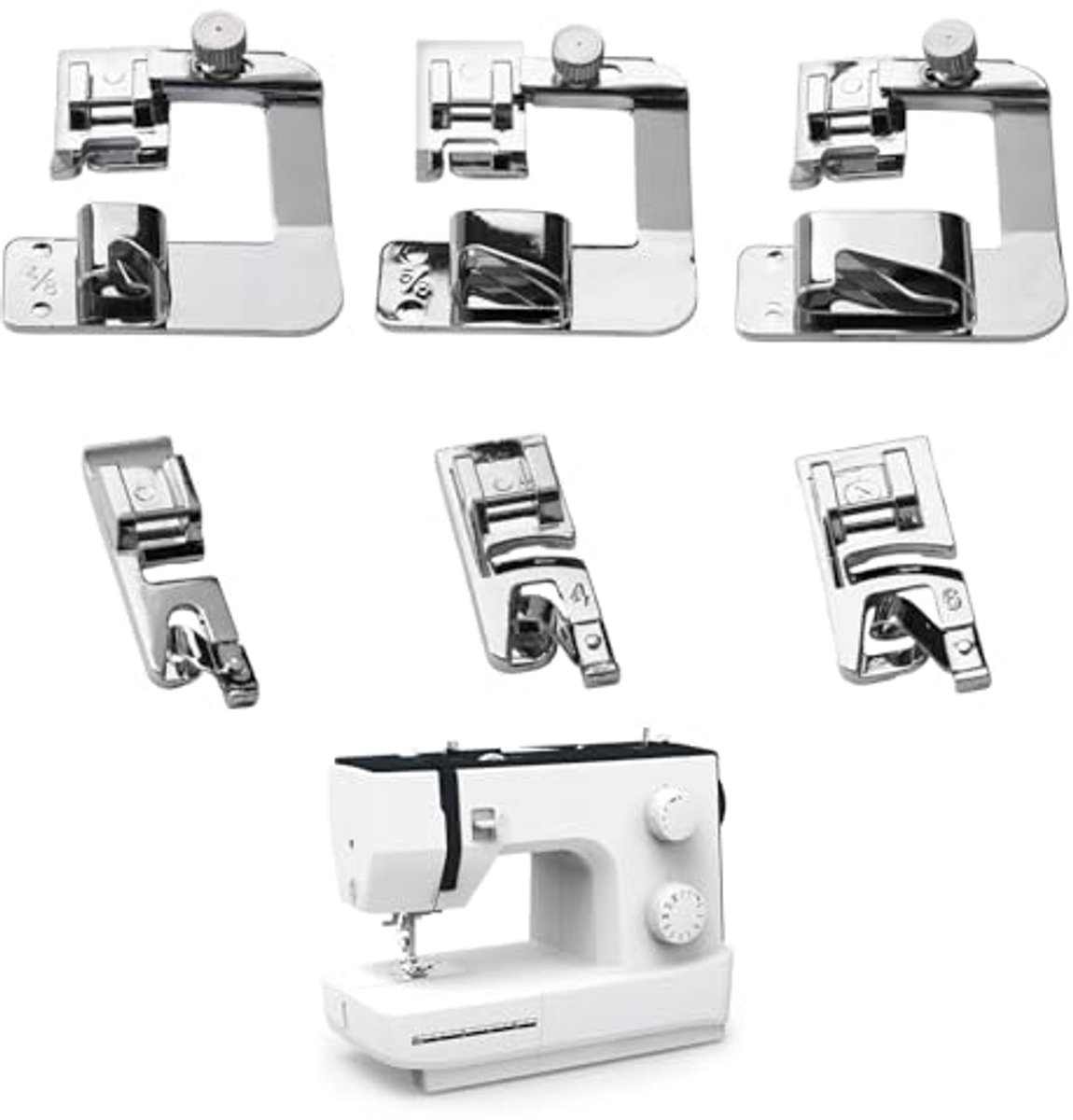 Multifunctionele naaimachinevoeten - 6 stuks, zilverkleurig, voor diverse naaibehoeften