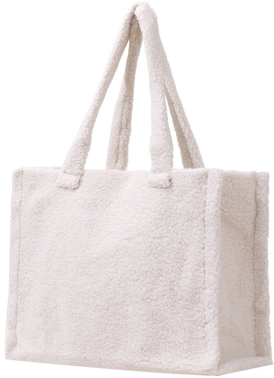 Sac cabas ours en peluche - blanc - 43 x 30 x 11,5 cm - femme - motif duveteux