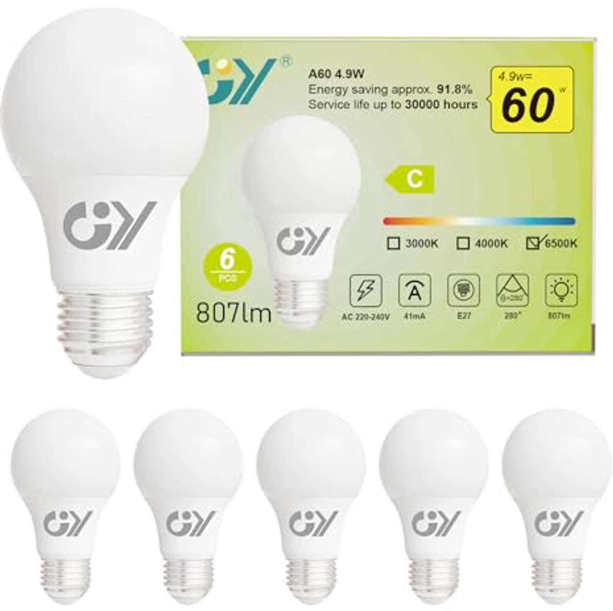 Led Lamp E27 Niet-Dimbaar 4,9W - 807 Lumen - Verpakking van 6 Stuks