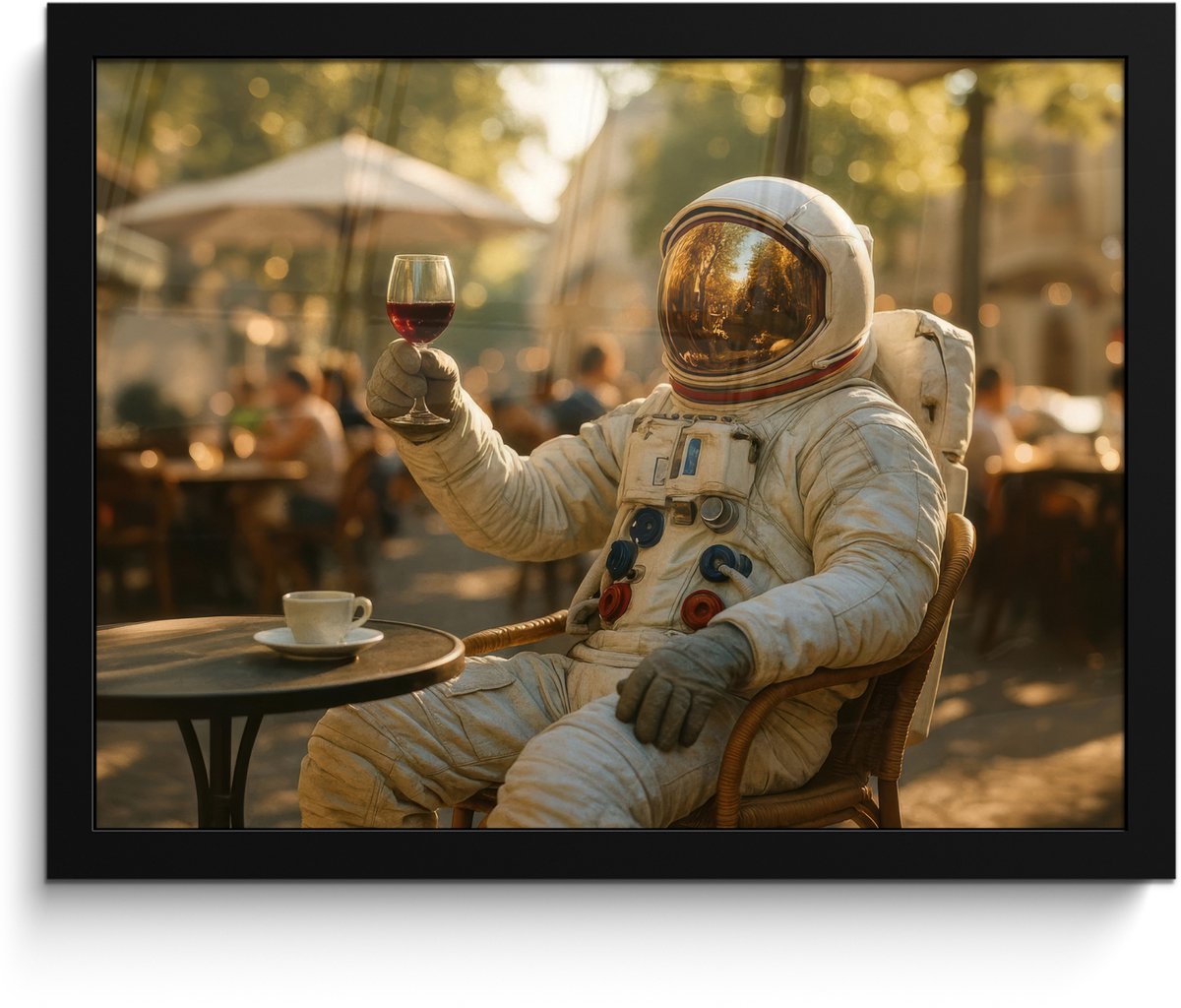 FrameYourWall Poster in lijst - Fotolijst 40x30 cm - Posters - Wijn - Rood - Terras - Koffie - Posterlijst zwart - Decoratie - Wanddecoratie woonkamer - Muurdecoratie slaapkamer