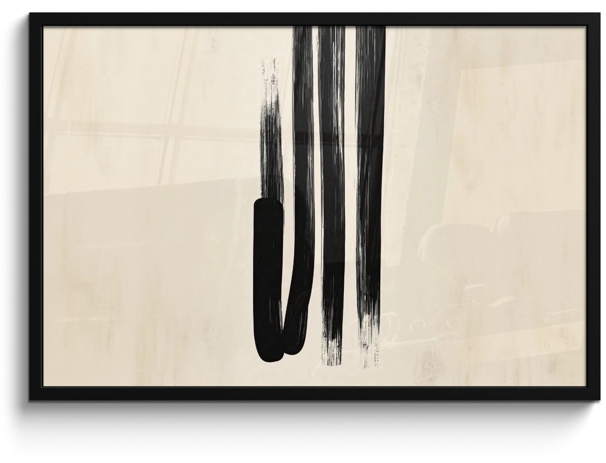 FrameYourWall Poster in lijst - Fotolijst 90x60 cm - Posters - Penseelstreken - Verticaal - Zwart - Posterlijst zwart - Decoratie - Wanddecoratie woonkamer - Muurdecoratie slaapkamer