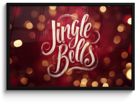 Poster in lijst - Fotolijst 90x60 cm - Posters - Jingle - Bells - Kerst - Rood - Posterlijst zwart - Decoratie - Wanddecoratie woonkamer - Muurdecoratie slaapkamer - Kerstversiering - Kerstdecoratie voor binnen - Kerstmis