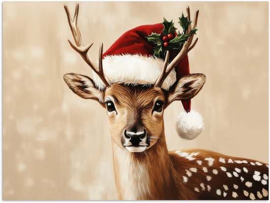 Poster 40x30 cm - Kerst - Hert - Gewei - Rood - Posters - Kamer decoratie - Wanddecoratie woonkamer - Muurdecoratie slaapkamer - Kerstversiering - Kerstdecoratie voor binnen - Kerstmis