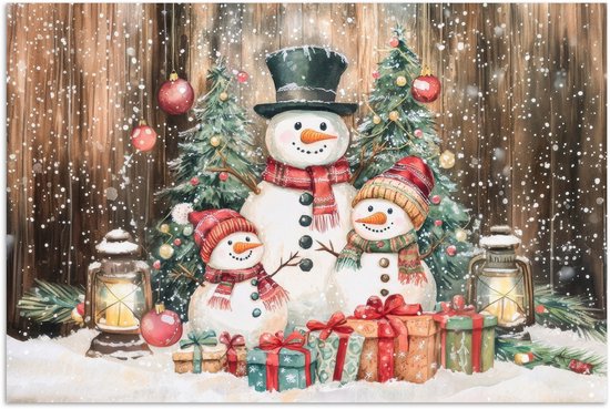 Poster 120x80 cm - Sneeuwpop - Familie - Kleurrijk - Posters - Kamer decoratie - Wanddecoratie woonkamer - Muurdecoratie slaapkamer