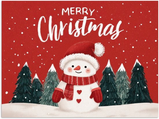 Poster 120x90 cm - Kerstgroet - Sneeuw - Rood - Posters - Kamer decoratie - Wanddecoratie woonkamer - Muurdecoratie slaapkamer - Kerstversiering - Kerstdecoratie voor binnen - Kerstmis