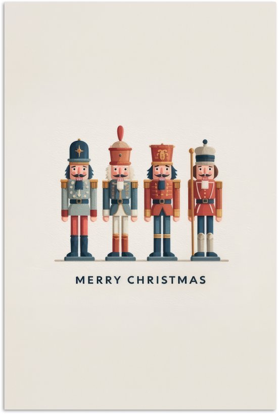 Poster 40x60 cm - Notenkrakers - Minimalistisch - Kerst - Beige - Posters - Kamer decoratie - Wanddecoratie woonkamer - Muurdecoratie slaapkamer - Kerstversiering - Kerstdecoratie voor binnen - Kerstmis