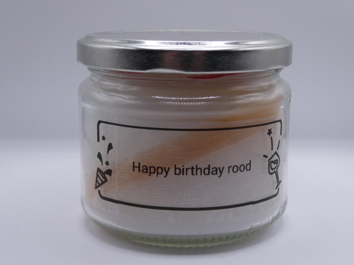 Kaars in pot. Happy birthday Rood. Kokosnootgeur.