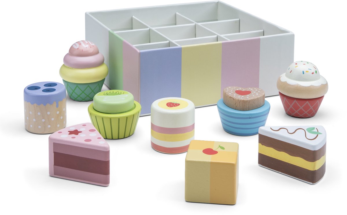 Woet® Houten Speelgoed Gebakjes Set - 9 Stuks Taartjes en Cupcakes - Speelgoedeten voor Kinderen - Rollenspel Keukenspeelgoed - Vanaf 2 Jaar