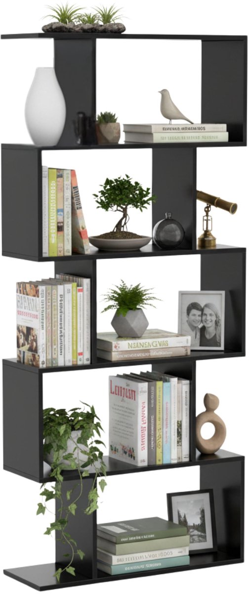 Zenzee Boekenkast – Vakkenkast – Roomdivider – Opbergkast - Wandkast - Zwart - 158x70x24cm