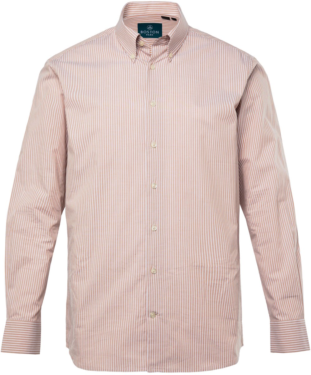 Boston Park - Heren - Gestreept overhemd lange mouwen button-down kraag - Lichtbeige - Maat 3XL