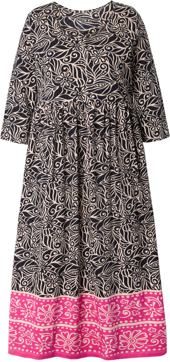 Ulla Popken Dames - Jersey jurk A-lijn ronde hals 3/4-mouw zakken - Zwart - Maat 62+
