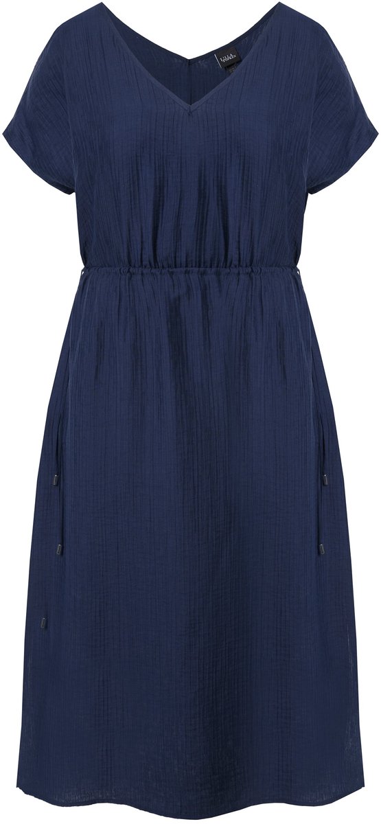 Ulla Popken Dames - Maxi-jurk trekkoord V-hals mouwloos - Universum - Maat 58+