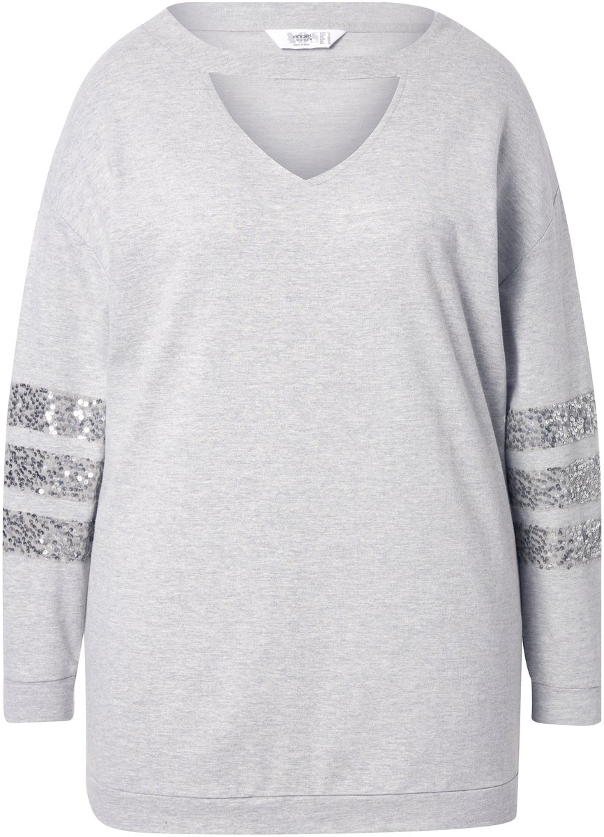 Angel of Style - Dames - Sweatshirt loose fit cut-out pailletten - Lichtgrijs melange - Maat 44
