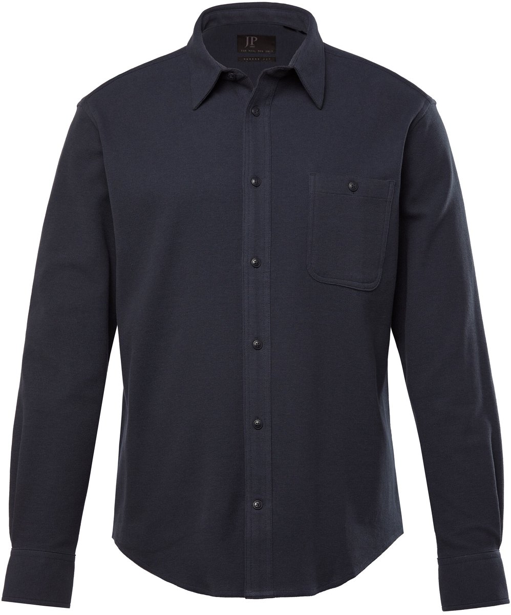 JP 1880 - Heren - Piqué overhemd lange mouwen kentkraag Modern-Fit - Navy blauw - Maat L