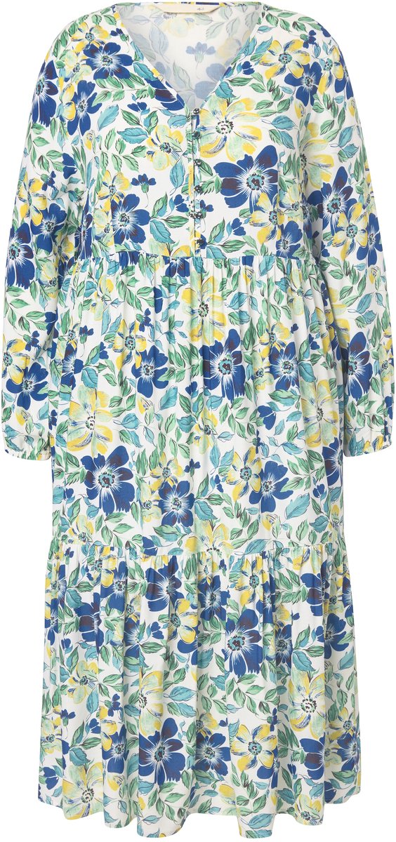 MIAMODA - Dames - Maxi-jurk A-lijn bloemenpatroon volant - Off-white - Maat 42