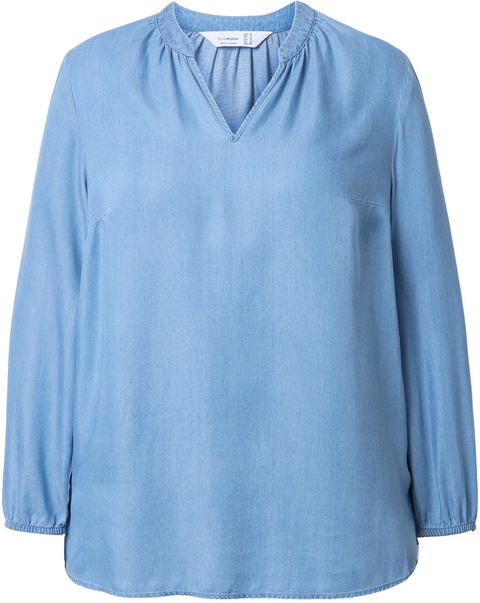 MIAMODA - Dames - Blouse A-lijn lyocell lange mouwen - Licht blauw denim - Maat 44