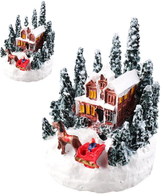 Kersthuisjes-kersthuisjes met verlichting-Gloeiend kersthuis - Hars kerstdorp huis figuur decoratie - Keepsake Decor Collectie slaapkamer boekenplank kleurrijke decoratie - 5 x 5 x 7 cm
