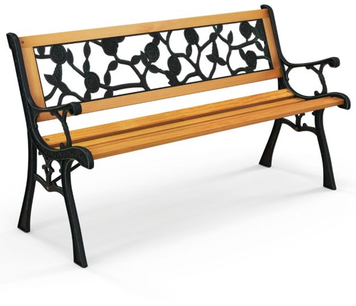 SureDeal® - Tuinbank 3-Zits - 126x52x74 cm - Gegoten Metaal & Grenenhout - Natuur - Ergonomische Parkbank