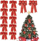 Decoris Kerst Ornamenten Strikken - Rode Kerstboomstrikjes - 12x Stuks