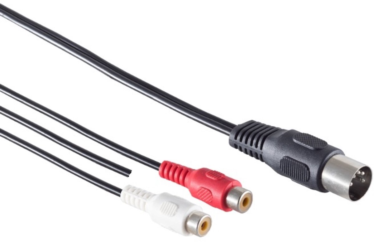 DIN 5-pins (m) - Tulp stereo 2RCA (v) audio adapter met aarde-kabel (afspelen) / zwart - 0,20 meter