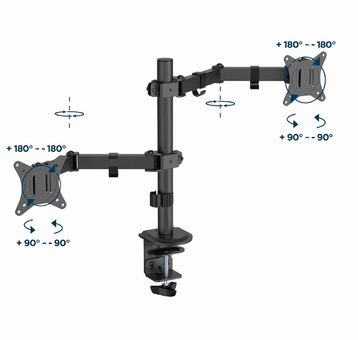 Gembird Bureau Monitorarm voor Dubbele Monitoren, 17–32 Inch, Tot 9 kg per Monitor, Rotatie, Kanteling & Zwenking, VESA-compatibel, Ingebouwd Kabelbeheer, Zwart thumbnail 5