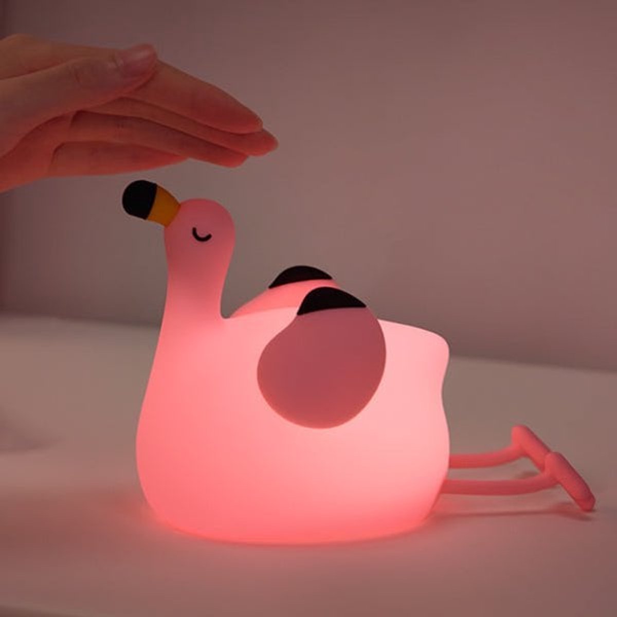 Rammelaartje - baby - nachtlampje Flamingo - roze
