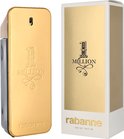 Gouden parfumflesje en bijbehorend doosje met '1 Million' logo.