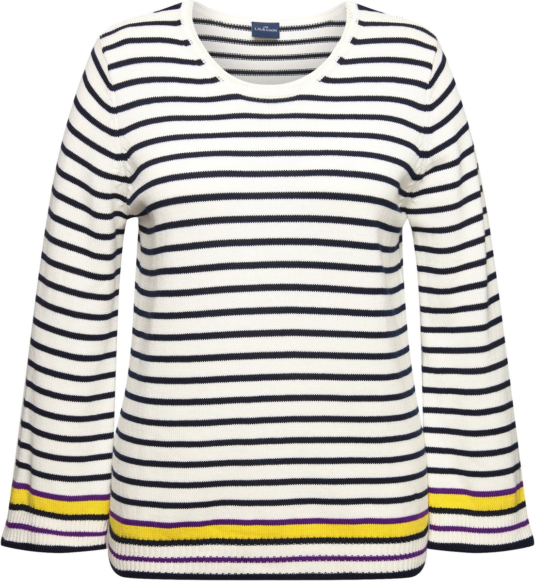 Laurasøn - Dames - Gebreide trui strepen ronde hals lange mouwen - Off-white - Maat M