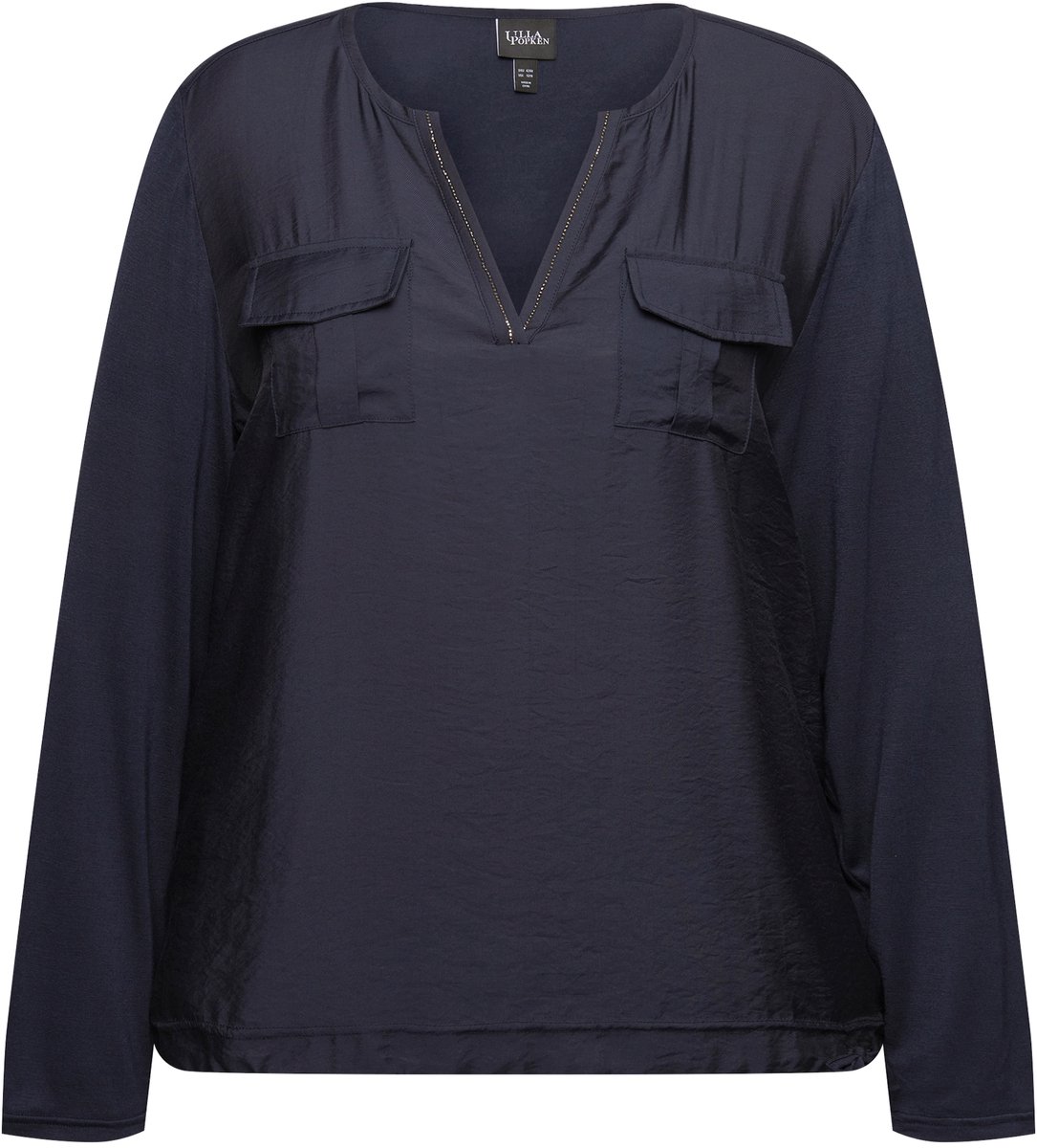 Ulla Popken - Dames - Blouseshirt decoratieve steentjes tuniekhalslijn - Marine - Maat 50+