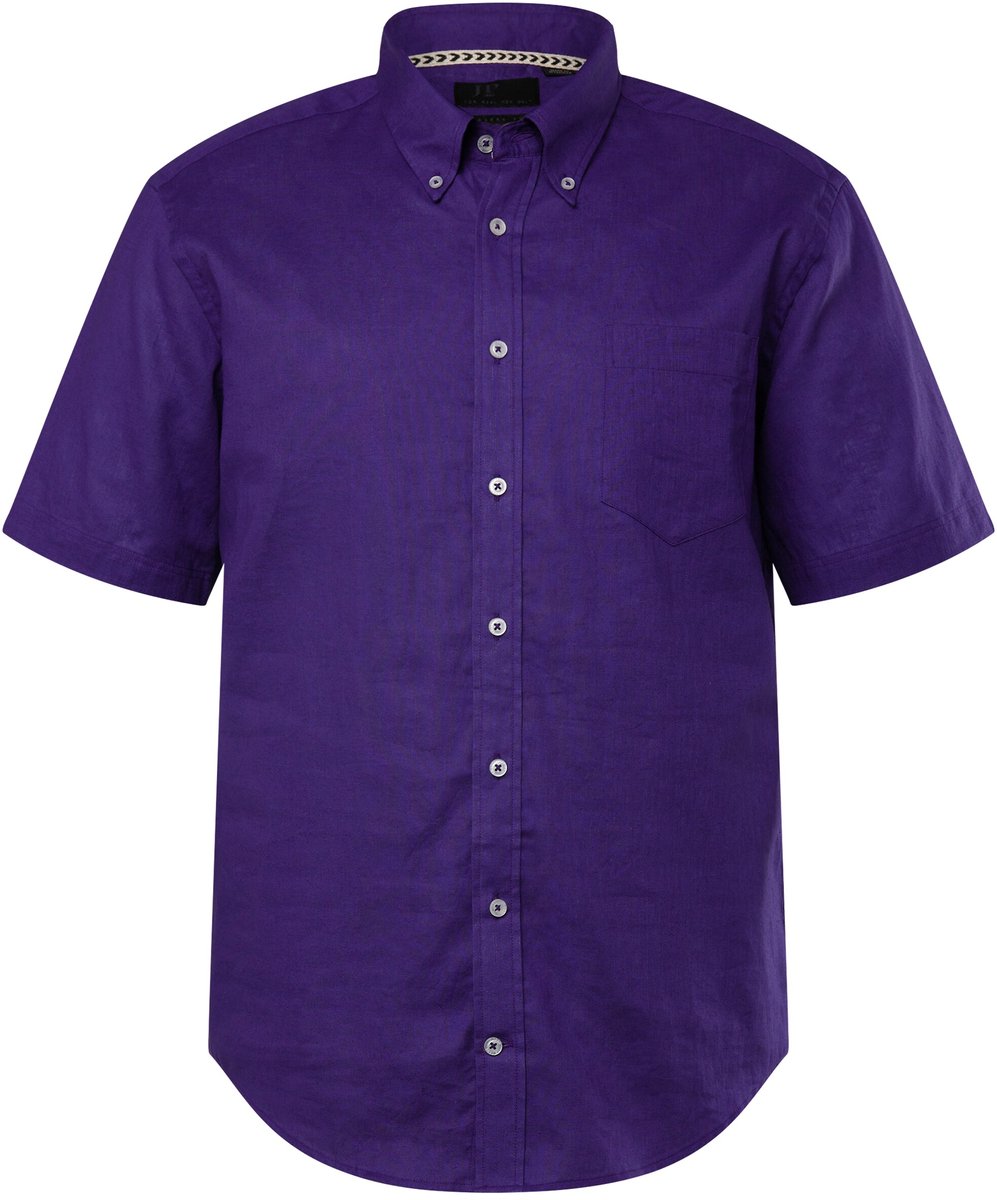 JP 1880 - Heren - Overhemd van een linnenmix korte mouwen button-down kraag - Viooltjeslila - Maat XL