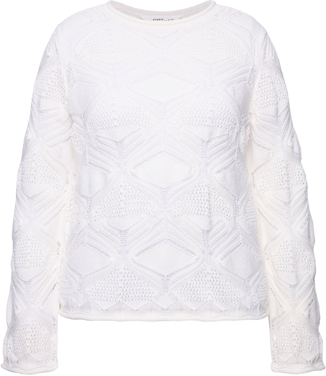 Studio Untold - Dames - Trui oversized ajourbreisel rolrandjes - Off-white - Maat 46+