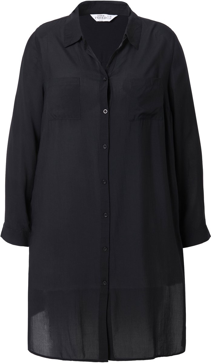 Studio Untold - Dames - Lange overhemdblouse boxy fit modal lange mouwen premium - Zwart - Maat 50+